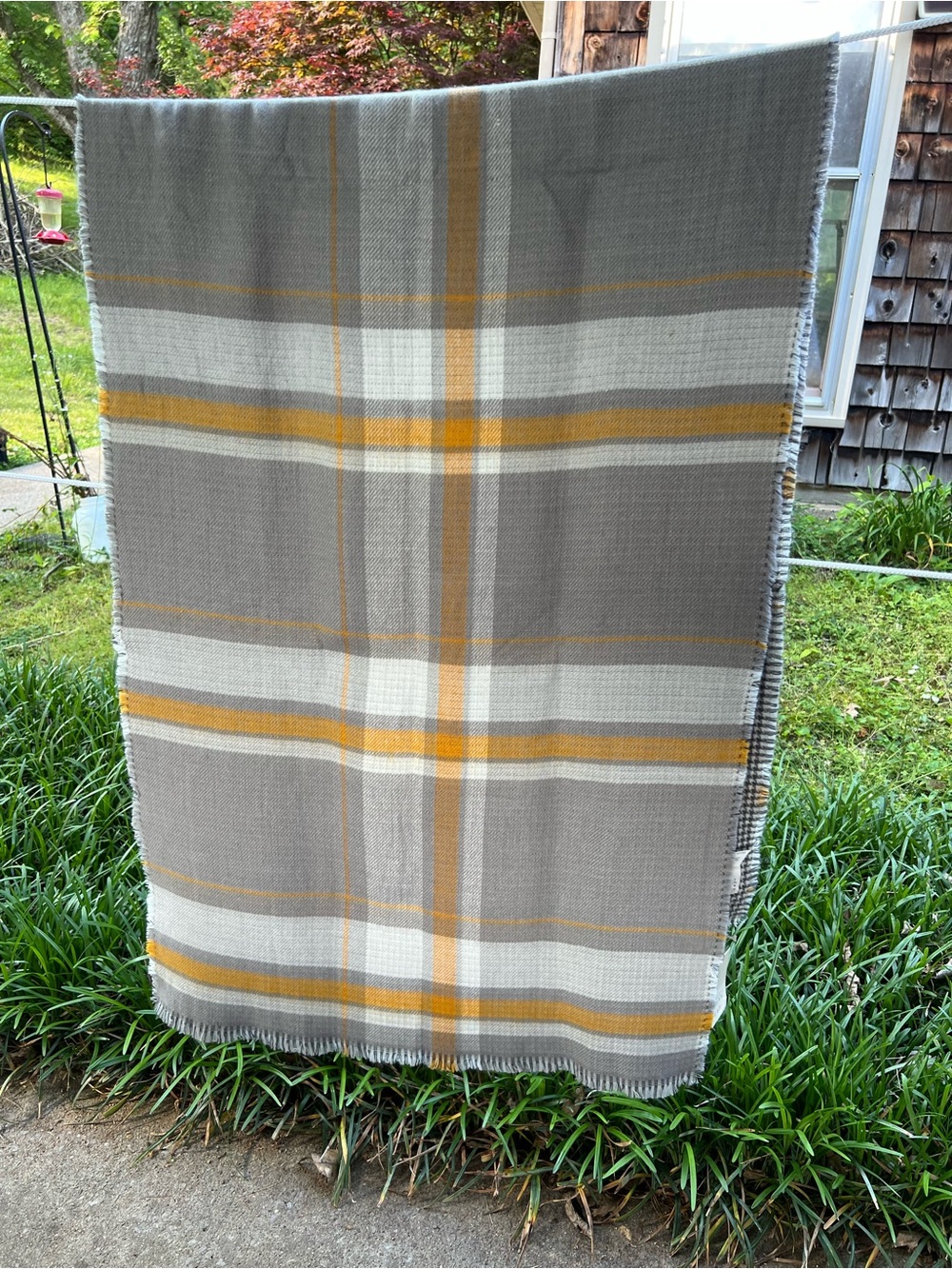 Plaid Throw Blanket in Gray, Cream & Gold